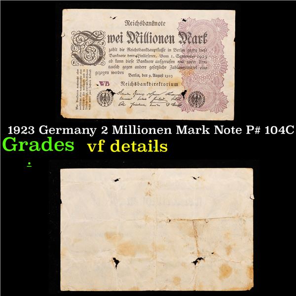 1923 Germany 2 Millionen Mark Note P# 104C Grades vf details