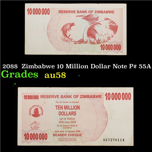2088  Zimbabwe 10 Million Dollar Note P# 55A Grades Choice AU/BU Slider