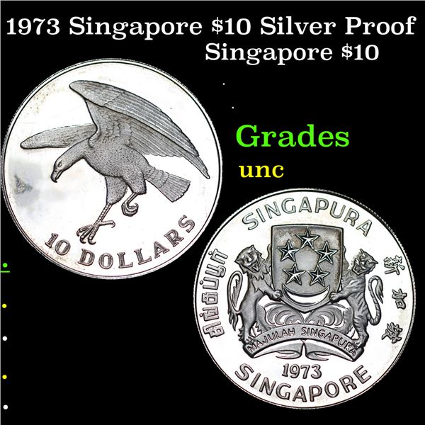 1973 Singapore $10 Silver Proof Grades Brilliant Uncirculated
