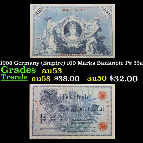 1908 Germany (Empire) 100 Marks Banknote P# 33a Grades Select AU