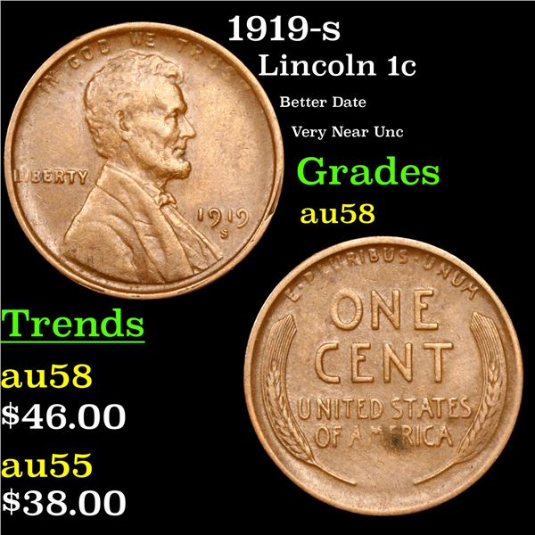 1919-s Lincoln Cent 1c Grades Choice AU/BU Slider