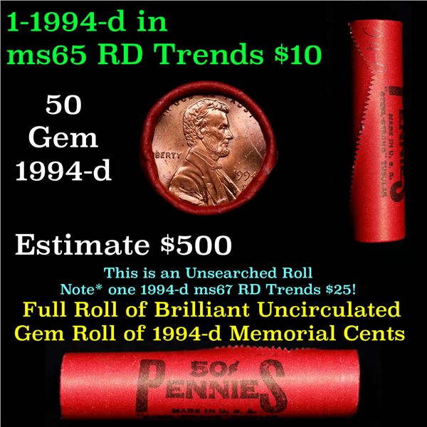 Shotgun Lincoln 1c roll, 1994-d 50 pcs Steel-Strong Wrapper.