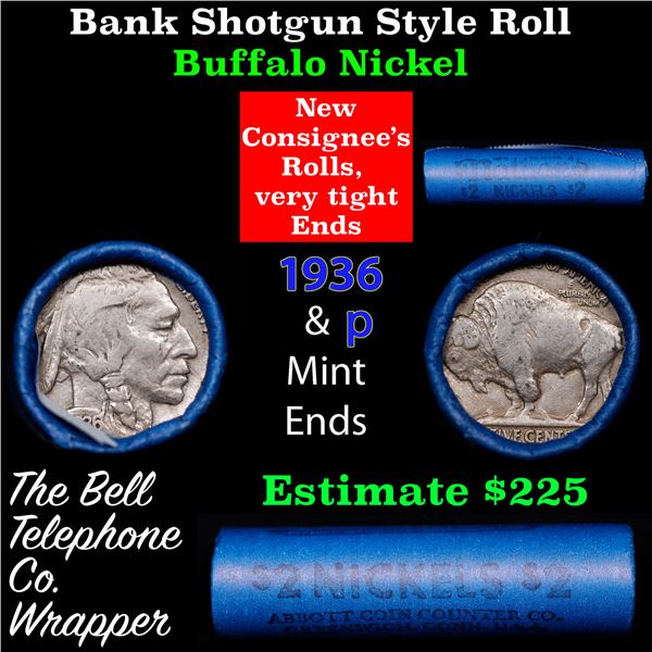 Buffalo Nickel Shotgun Roll in Old Bank Style 'Nathan's' Wrapper 1936 & p Mint Ends