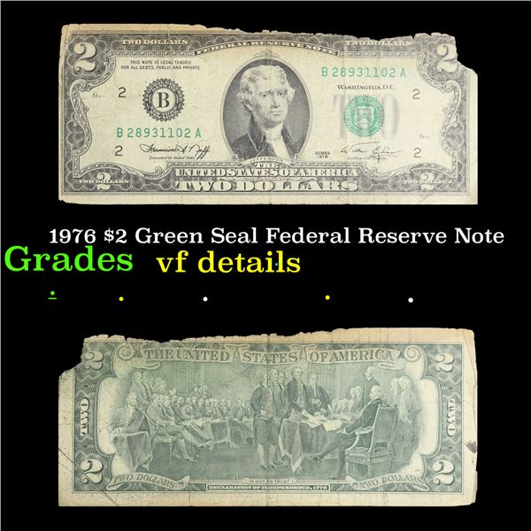 1976 $2 Green Seal Federal Reserve Note Grades vf details