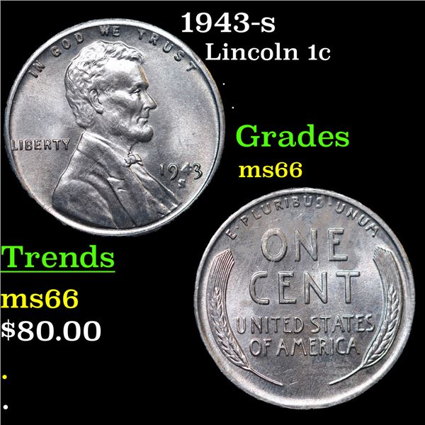 1943-s Lincoln Cent 1c Grades GEM+ Unc