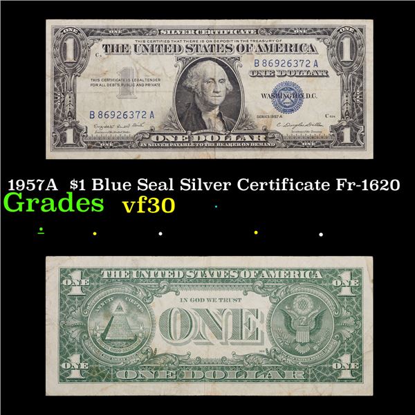 1957A  $1 Blue Seal Silver Certificate Fr-1620 Grades vf++