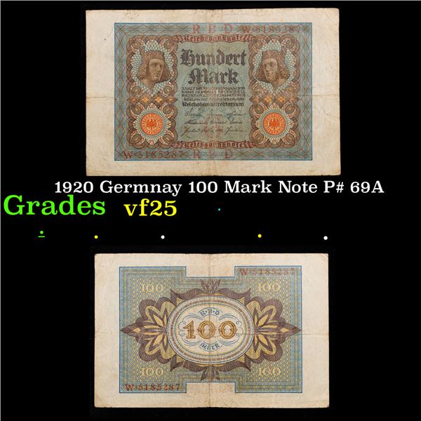 1920 Germnay 100 Mark Note P# 69A Grades vf+