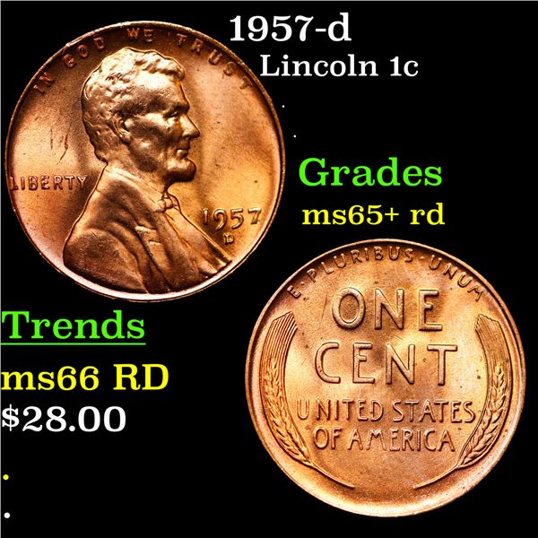 1957-d Lincoln Cent 1c Grades Gem+ Unc RD