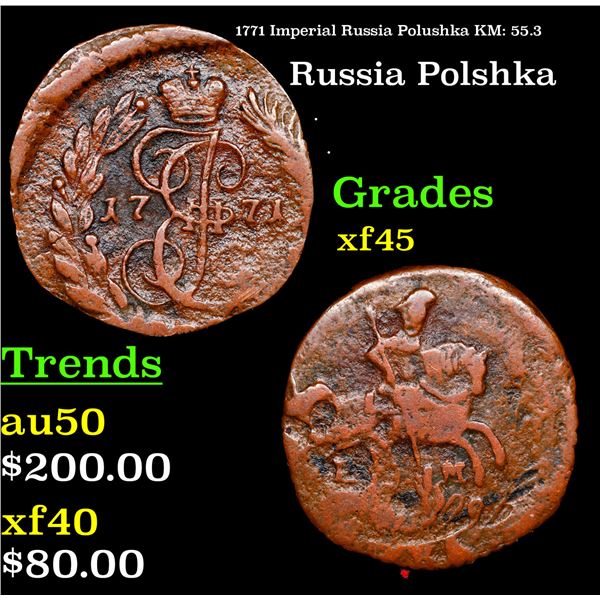 1771 Imperial Russia Polushka KM: 55.3 Grades xf+