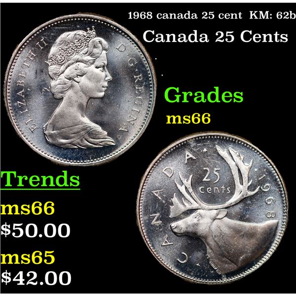 1968 canada 25 cent  KM: 62b Grades GEM+ Unc