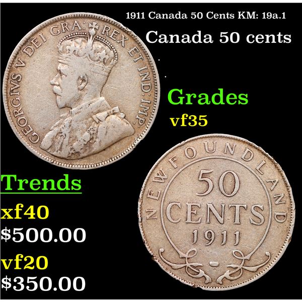 1911 Canada 50 Cents KM: 19a.1 Grades vf++