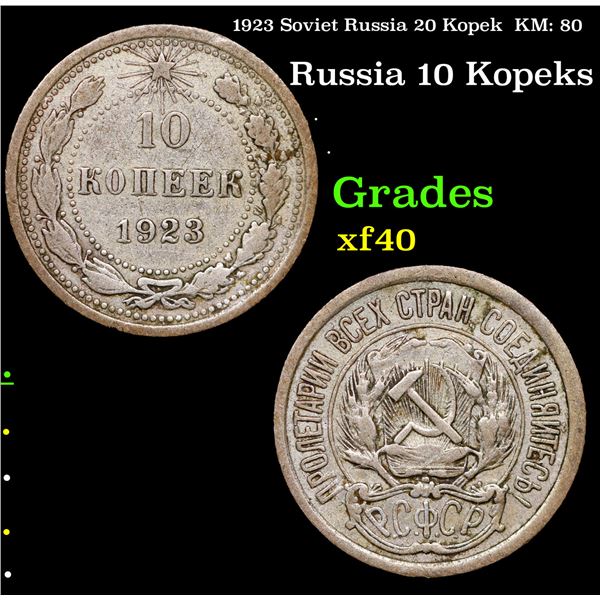 1923 Soviet Russia 20 Kopek  KM: 80 Grades xf