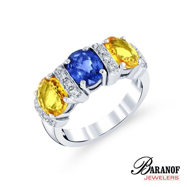 NATURAL YELLOW AND BLUE SAPPHIRE RING SET WITH DIAMONDS