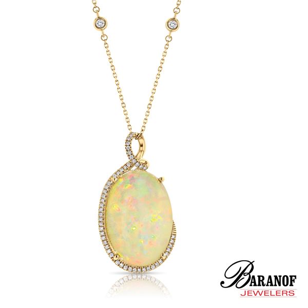 NATURAL ETHIOPIAN OPAL AND DIAMOND PENDANT