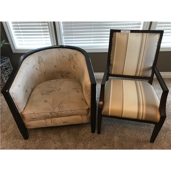Curved Back Upholstered Chair & Striped Side Chair