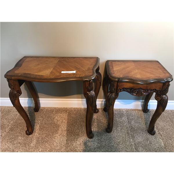 Two Ornately Carved Matching Side Tables
