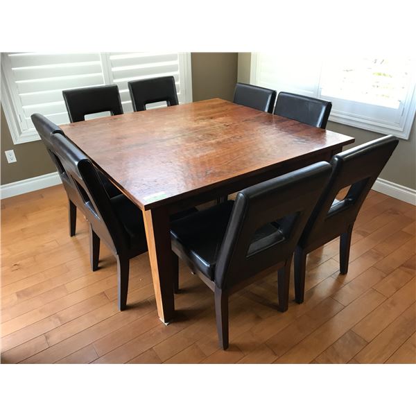 Wood Dining Room Table & 8 Leather Chairs