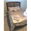 Image 3 : Wood Queen Size Bed, Beautiful Comforter w Matching Pillow, Lg Stuffed Puppy & Mattress