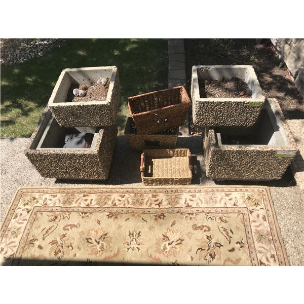 Cement Planters, Variety of Baskets & Floral Decorative Carpet