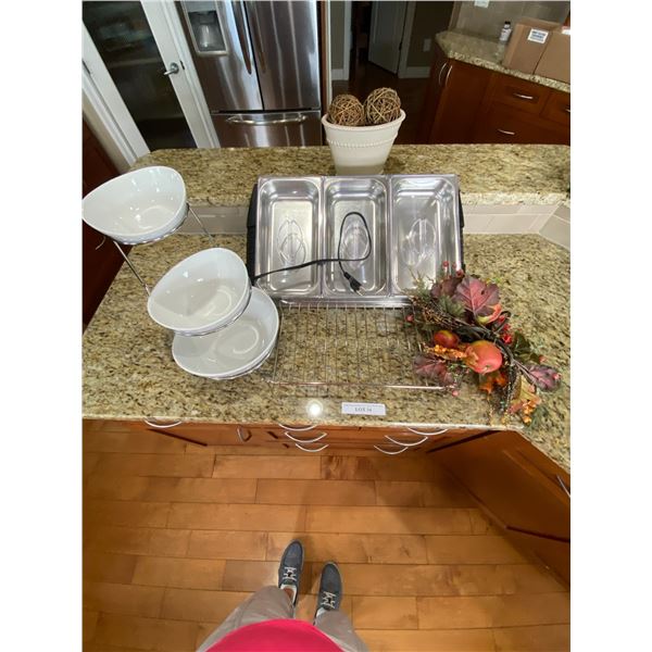 Porcelain & Metal 3 Tier Serving Stand, Baking Rack, Electric Warming Tray, Ceramic Planter w Decora