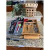 Image 1 : Wood & Metal Drawer Utensil Holders, Spatulas, Rolling Pin, Scissors, Whisk, Peelers, Ice-cream Scoo