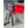 Image 1 : Craftsman Shop Vac, Rake, Toro Clean Sweep, Splitting Maul, Sledge Hammer, Dual Shelf Red Tool Box