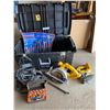 Image 1 : Dewalt Circl Saw, Dremel Rotary Saw, Black Toolbox, Wrenches, Carabiner, Screwdriver, Router Bits, D