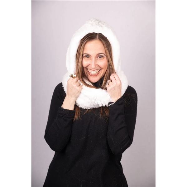 David Green Master Furrier has donated a Rex Rabbit White Hood Infinity Scarf.
