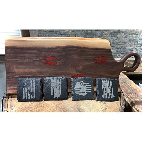 Charcuterie board and set of 4 coasters with board butter  Donated by: Frieling Woodworks, LLC