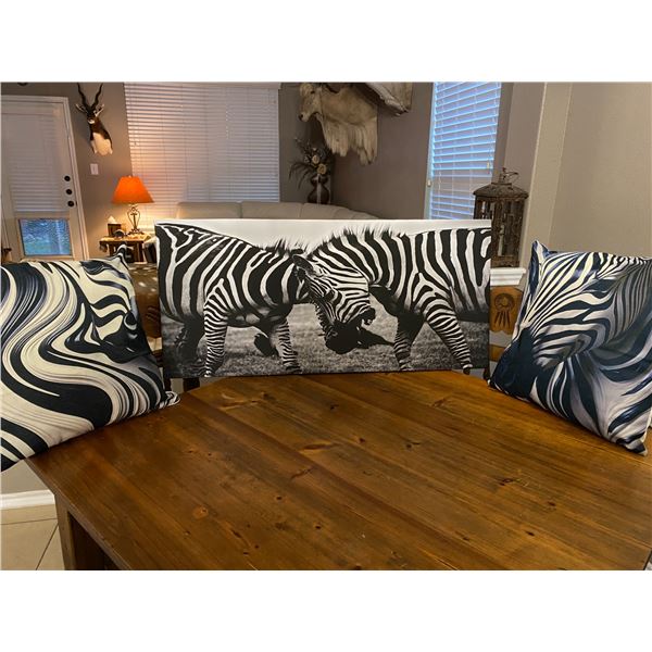 Zebra canvas print and throw pillows