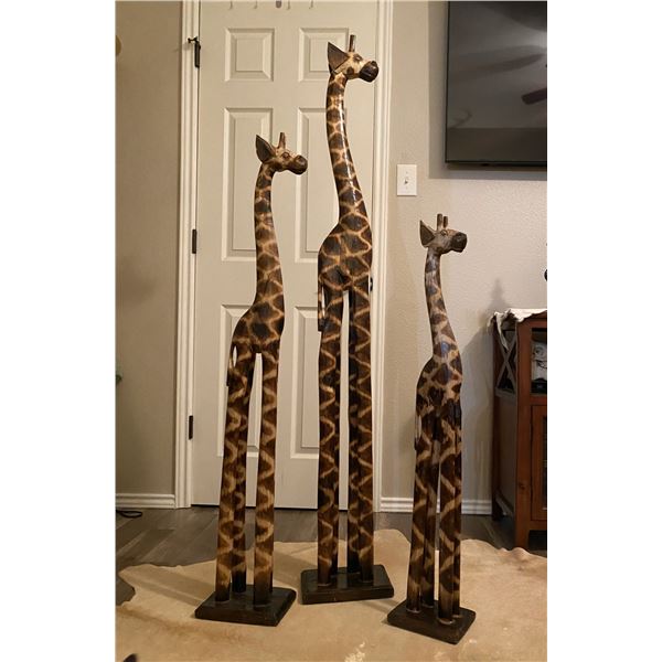 Hand Carved Wooden Giraffe Family