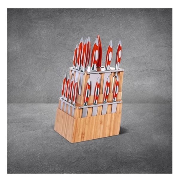 Flint and Flame knife set, 20 piece collection in rubber wood block