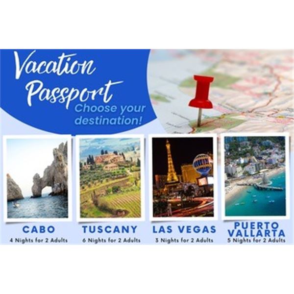 Vacation Passport for 2 – Choice of Cabo, Tuscany, Las Vegas or Puerto Vallarta