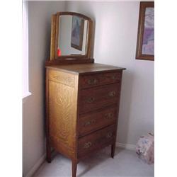 Oak Highboy chest w/mirror