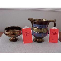 Copper Luster warepitcher & footed compote