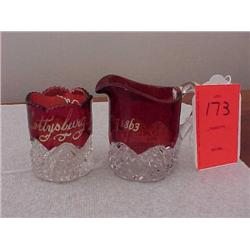 Cranberry creamer & toothpick holder