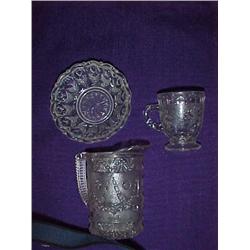 Lot-3 pcs. Clear pressed glass