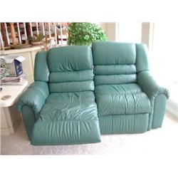 Green leather double recliner loveseat