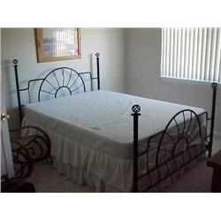 Queen bed w/black iron frame