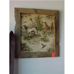 Barnwood framed quilted Hunting print