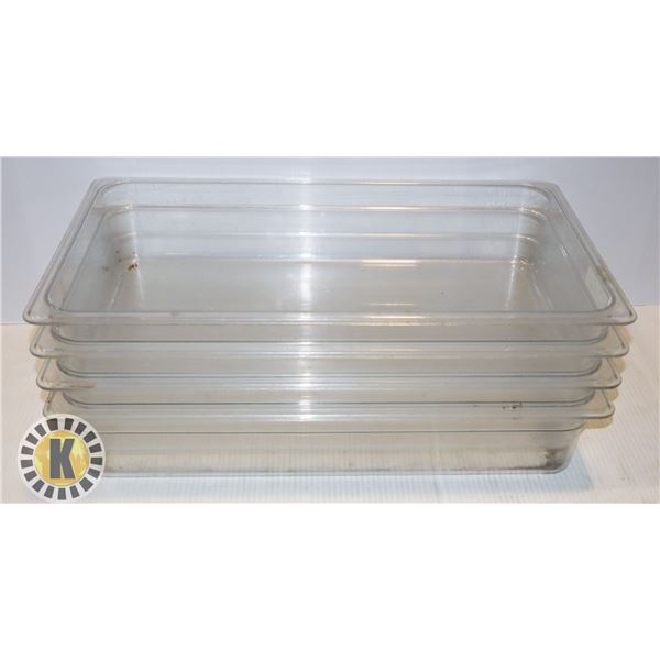 FOUR CAMBRO FULL SIZE PLASTIC INSERTS 4  DEEP EACH