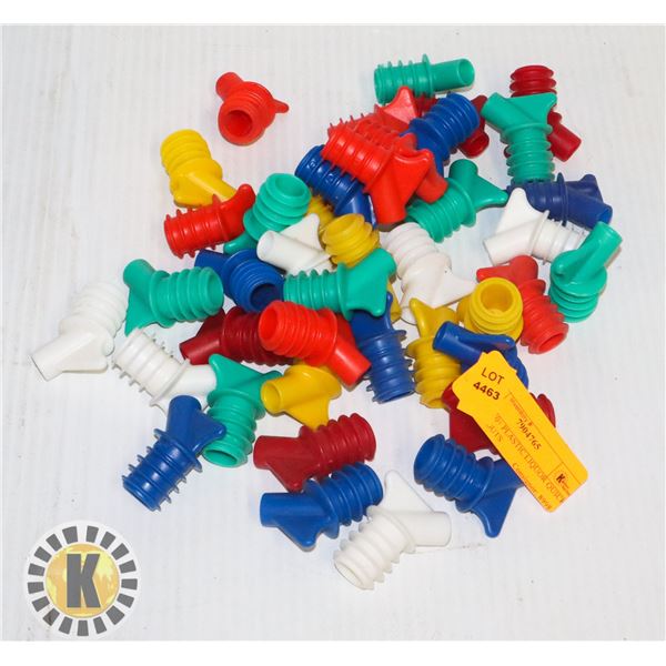 LOT OF 40+ PLASTIC LIQUOR QUICK POUR SPOUTS