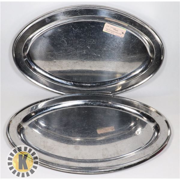 TWO STAINLESS STEEL OVAL SERVING TRAYS