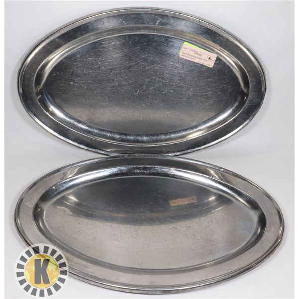 TWO STAINLESS STEEL OVAL SERVING TRAYS