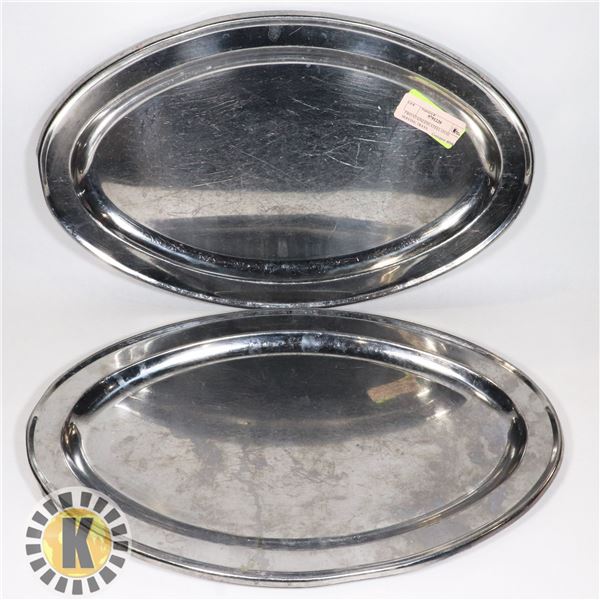 TWO STAINLESS STEEL OVAL SERVING TRAYS