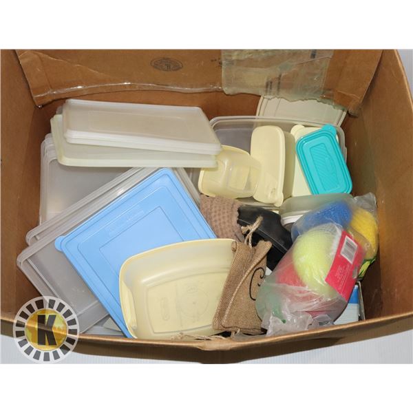 LARGE BOX OF STORAGE CONTAINERS SOME WITH