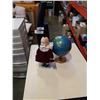 Image 1 : WOOD CARVING, WORLD GLOBE, AND DOLL W/ CHIP