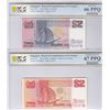 Image 1 : Singapore, Lot of 2, ND (1990 -1992), 2 Dollars, CV499565/ BW804287. PGCS 67 PPQ & 66OPQ