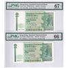 Image 1 : Standard Chartered Bank, Lot of 2, 1988, $10, CR111888/ CR888111. PMG 67EPQ & 66EPQ. Interesting pai