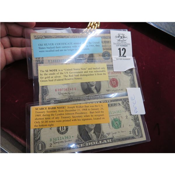 Old Silver Certificates, $2 Note, Scare Barr Note